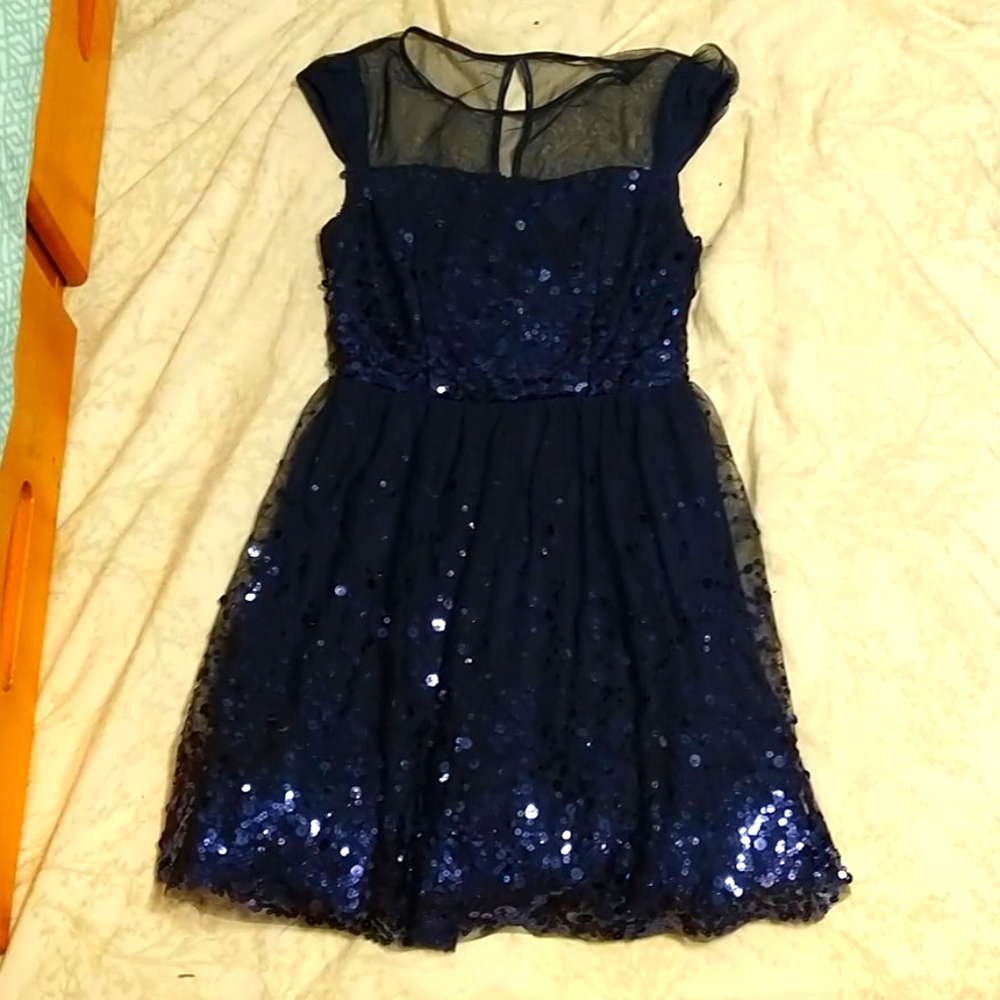Semi-Formal Mini Blue Dress with Sequins